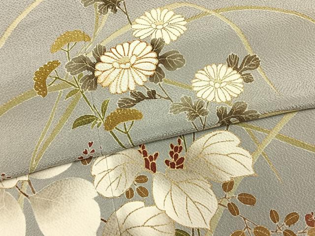 平和屋着物●訪問着 駒刺繍 草花文 金彩 鬼しぼ縮緬 正絹 逸品 AABM4180fy