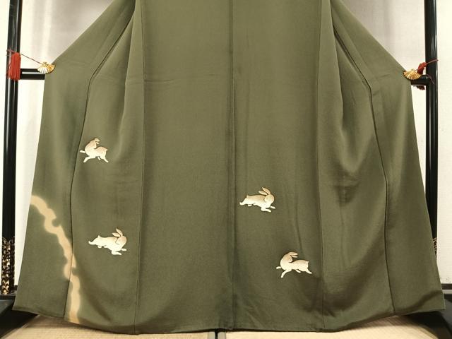 平和屋着物●訪問着 兎 うさぎ 鬼しぼ縮緬 正絹 逸品 AABM4182fy
