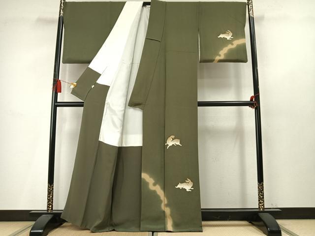 平和屋着物●訪問着 兎 うさぎ 鬼しぼ縮緬 正絹 逸品 AABM4182fy