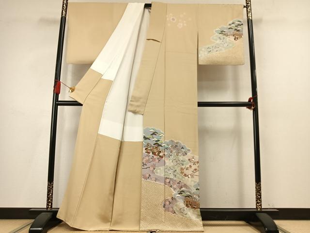 平和屋着物●訪問着 絞り 辻が花 松竹梅 金彩 正絹 逸品 AABM4183fy