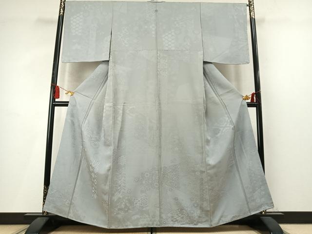 平和屋着物●上質な色無地 切嵌吉祥花地紋 薄雲鼠色 正絹 逸品 未使用 AABM4185fy