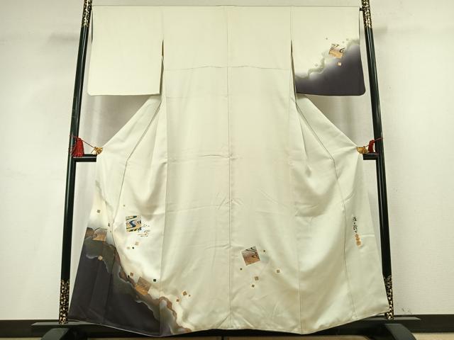 平和屋着物●螺鈿作家 藤本隆士 訪問着 螺鈿 流水色紙重ね文 金銀彩 正絹 逸品 AABM4187fy