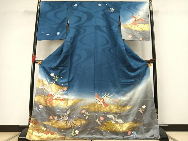 平和屋着物●訪問着 花鳥文 暈し染め 金彩 ロング丈 正絹 逸品 AABM4190fy