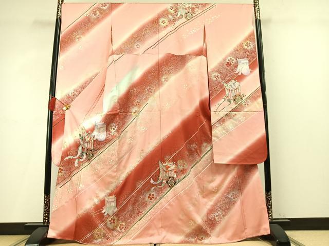 平和屋着物●豪華振袖 御所車舞桜文 暈し染め 金銀彩 正絹 逸品 AABM4191fy