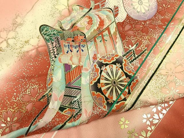 平和屋着物●豪華振袖 御所車舞桜文 暈し染め 金銀彩 正絹 逸品 AABM4191fy