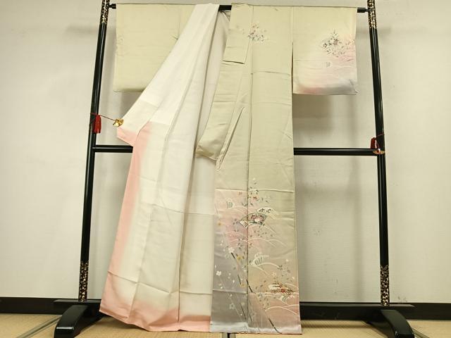 平和屋着物●訪問着 地紙花文 暈し染め 金彩 正絹 逸品 AABM4193fy