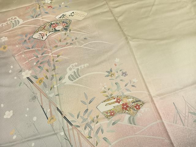 平和屋着物●訪問着 地紙花文 暈し染め 金彩 正絹 逸品 AABM4193fy