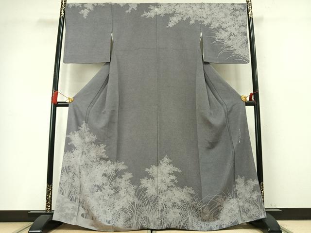 平和屋着物●伝統工芸士 砂川健一 江戸小紋 訪問着 草花文 正絹 逸品 AABM4194fy