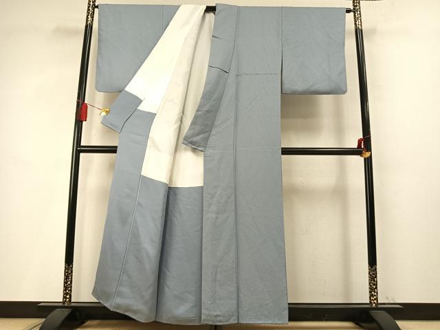 平和屋着物●上質な色無地 霞地紋 湊鼠色 正絹 逸品 AABM4195fy