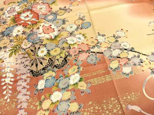 平和屋着物●豪華振袖 片輪車花文 暈し染め 金彩 正絹 逸品 AABM4208fy