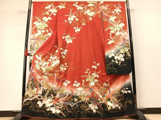 平和屋着物●豪華振袖 駒刺繍 鳳凰花文 暈し染め 金銀彩 正絹 逸品 AABM4209fy