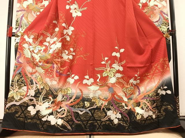 平和屋着物●豪華振袖 駒刺繍 鳳凰花文 暈し染め 金銀彩 正絹 逸品 AABM4209fy