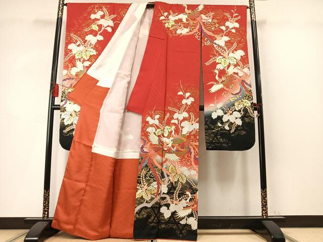 平和屋着物●豪華振袖 駒刺繍 鳳凰花文 暈し染め 金銀彩 正絹 逸品 AABM4209fy