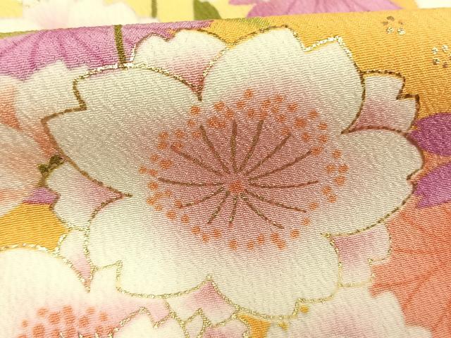 平和屋着物●小振袖 二尺袖 草花文 金彩 洗える着物 AABM4211fy