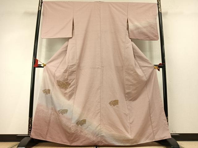 平和屋着物●中国三大刺繍 汕頭刺繍 スワトウ刺繍 総刺繍 訪問着 紬地 地紙重ね花文 金糸 金彩 正絹 逸品 AABM4223fy