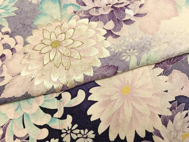 平和屋着物●豪華振袖 刺繍 草花文 暈し染め 金糸 銀通し地 正絹 逸品 AABM4228fy