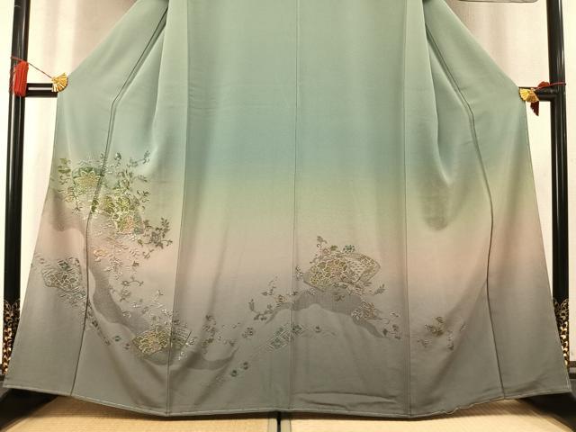 平和屋着物●中国三大刺繍 スワトウ刺繍 汕頭刺繍 総刺繍 訪問着 地紙重ね鳳凰花文 暈し染め 金糸 正絹 逸品 未使用 AABM4229fy