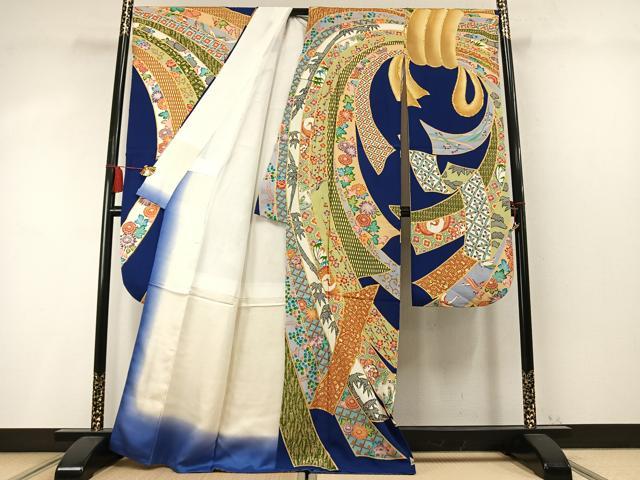 平和屋着物●豪華振袖 駒刺繍 松竹梅 飛鶴熨斗花文 金彩 正絹 逸品 AABM4233fy