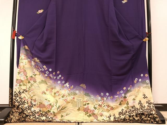 平和屋着物●豪華振袖 御所車花文 暈し染め 金彩 正絹 逸品 AABM4234fy
