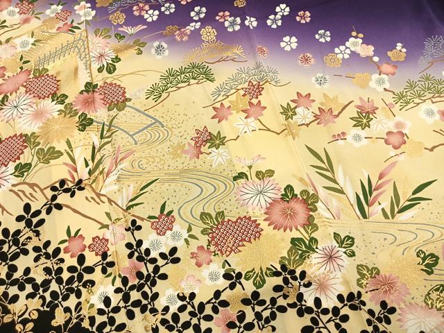 平和屋着物●豪華振袖 御所車花文 暈し染め 金彩 正絹 逸品 AABM4234fy