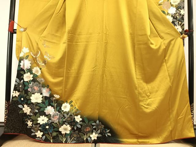 平和屋着物●豪華振袖 花蝶文 暈し染め 金彩 正絹 逸品 AABM4235fy