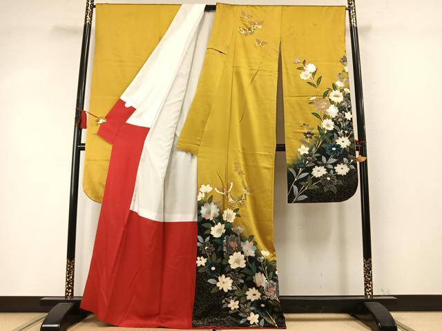 平和屋着物●豪華振袖 花蝶文 暈し染め 金彩 正絹 逸品 AABM4235fy