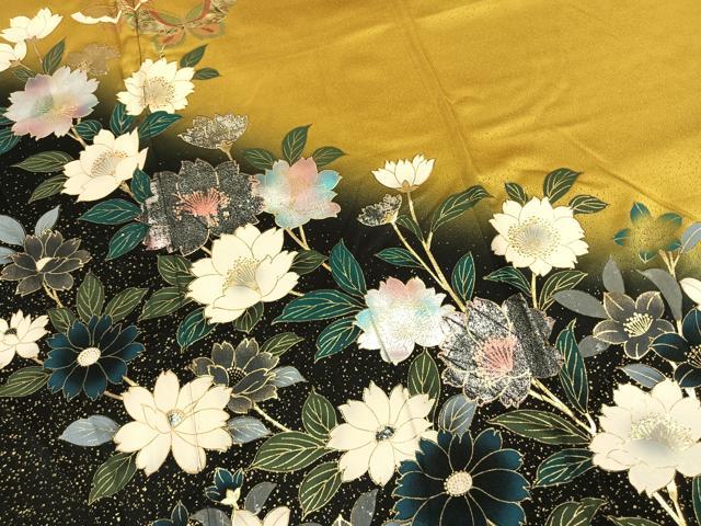 平和屋着物●豪華振袖 花蝶文 暈し染め 金彩 正絹 逸品 AABM4235fy