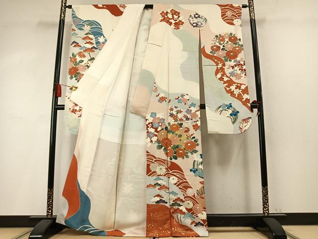 平和屋着物●豪華振袖 駒刺繍 枝梅松文 金彩 正絹 逸品 AABM4236fy