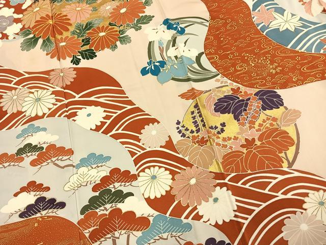 平和屋着物●豪華振袖 駒刺繍 枝梅松文 金彩 正絹 逸品 AABM4236fy