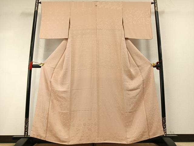 平和屋着物●上質な色無地 横段吉祥花唐草地紋 洗柿色 ますいわ屋扱い 正絹 逸品 AABM4251fy
