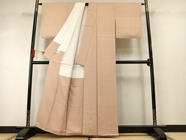 平和屋着物●上質な色無地 横段吉祥花唐草地紋 洗柿色 ますいわ屋扱い 正絹 逸品 AABM4251fy