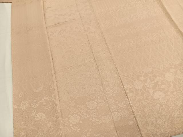 平和屋着物●上質な色無地 横段吉祥花唐草地紋 洗柿色 ますいわ屋扱い 正絹 逸品 AABM4251fy