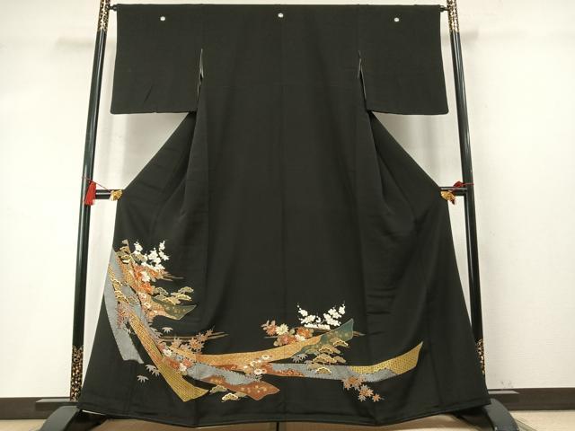 平和屋着物●創業460年・千總 黒留袖 駒刺繍 松竹梅 熨斗花文 金彩 高島屋扱い 正絹 逸品 AABM4264fy
