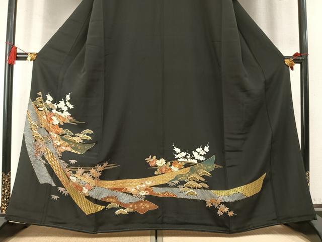 平和屋着物●創業460年・千總 黒留袖 駒刺繍 松竹梅 熨斗花文 金彩 高島屋扱い 正絹 逸品 AABM4264fy