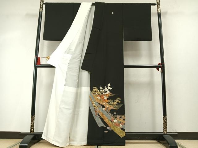 平和屋着物●創業460年・千總 黒留袖 駒刺繍 松竹梅 熨斗花文 金彩 高島屋扱い 正絹 逸品 AABM4264fy
