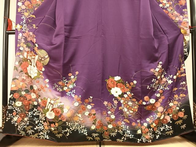 平和屋着物●豪華振袖 駒刺繍 御所車花鞠文 暈し染め 金銀彩 正絹 逸品 AABM4267fy
