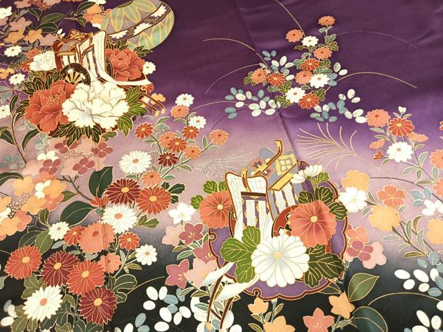 平和屋着物●豪華振袖 駒刺繍 御所車花鞠文 暈し染め 金銀彩 正絹 逸品 AABM4267fy