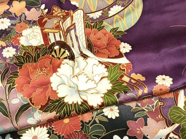 平和屋着物●豪華振袖 駒刺繍 御所車花鞠文 暈し染め 金銀彩 正絹 逸品 AABM4267fy