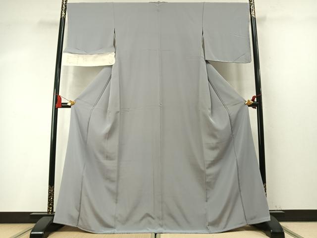 平和屋着物●上質な色無地 灰青色 丹後ちりめん 反端付き 正絹 逸品 未使用 AABM4268fy