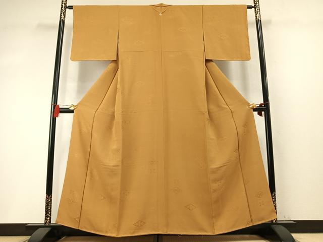 平和屋着物●上質な色無地 花菱地紋 黄朽葉色 正絹 逸品 未使用 AABM4274fy