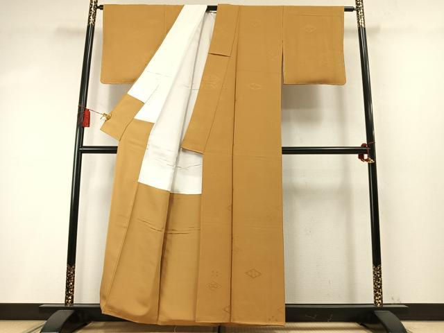 平和屋着物●上質な色無地 花菱地紋 黄朽葉色 正絹 逸品 未使用 AABM4274fy