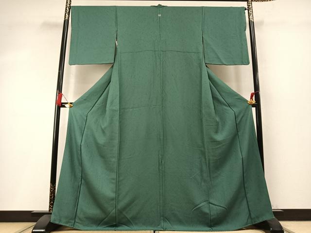 平和屋着物●上質な色無地 霞地紋 木賊色 正絹 逸品 AABM4279fy