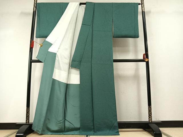 平和屋着物●上質な色無地 霞地紋 木賊色 正絹 逸品 AABM4279fy