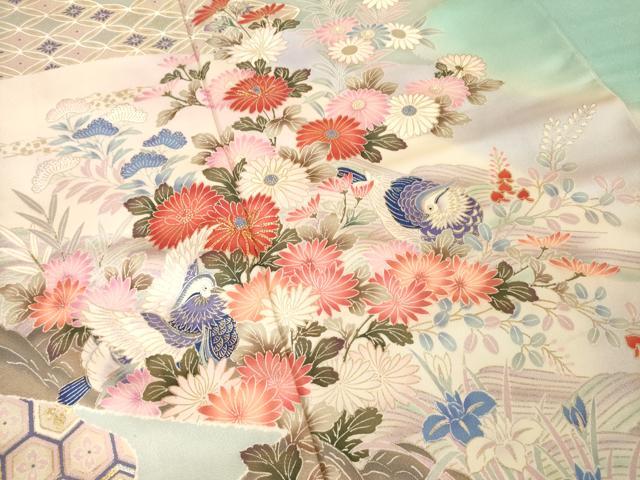 平和屋着物●豪華振袖 駒刺繍 遠山花鳥文 暈し染め 三越扱い 正絹 逸品 AABM4282ck