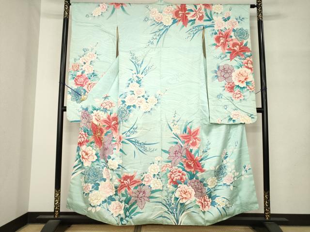 平和屋着物●豪華振袖 刺繍 草花文 金糸 金彩 正絹 逸品 AABM4286ck