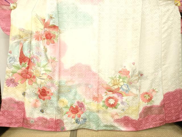 平和屋着物●豪華振袖 総刺繍 花鳥文 暈し染め 正絹 逸品 AABM4290ck