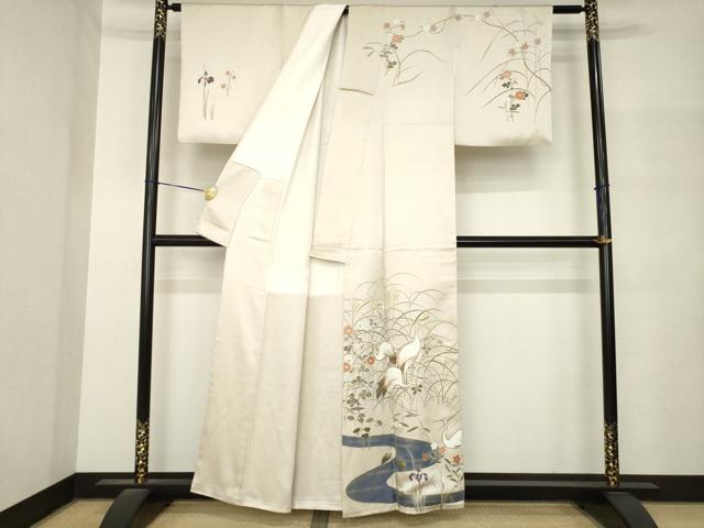 平和屋着物●訪問着 駒刺繍 群れ鶴文 金彩 正絹 逸品 AABM4294ck
