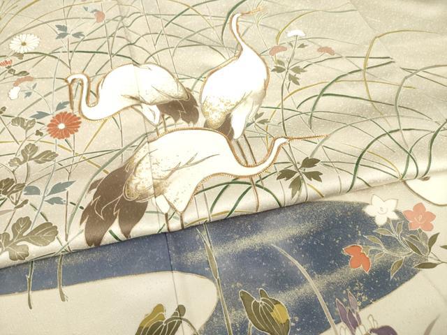 平和屋着物●訪問着 駒刺繍 群れ鶴文 金彩 正絹 逸品 AABM4294ck
