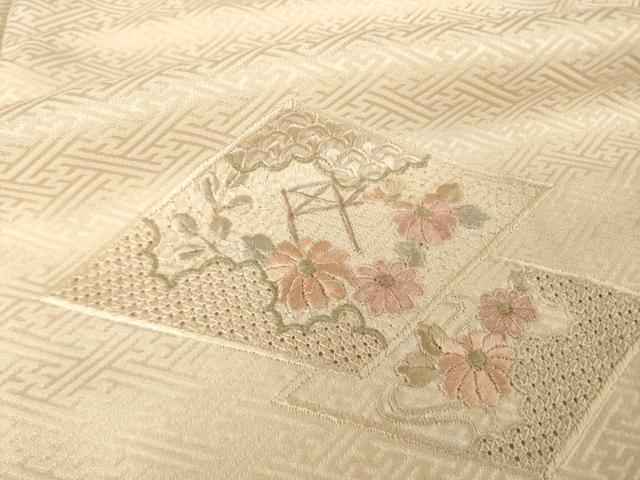 平和屋着物●中国三大刺繍 スワトウ刺繍 汕頭刺繍 総刺繍 訪問着 絞り 花菱文 西武百貨店扱い 正絹 逸品 AABM4296ck