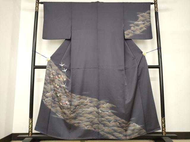 平和屋着物●訪問着 刺繍 立波飛鶴花文 正絹 逸品 AABM4298ck
